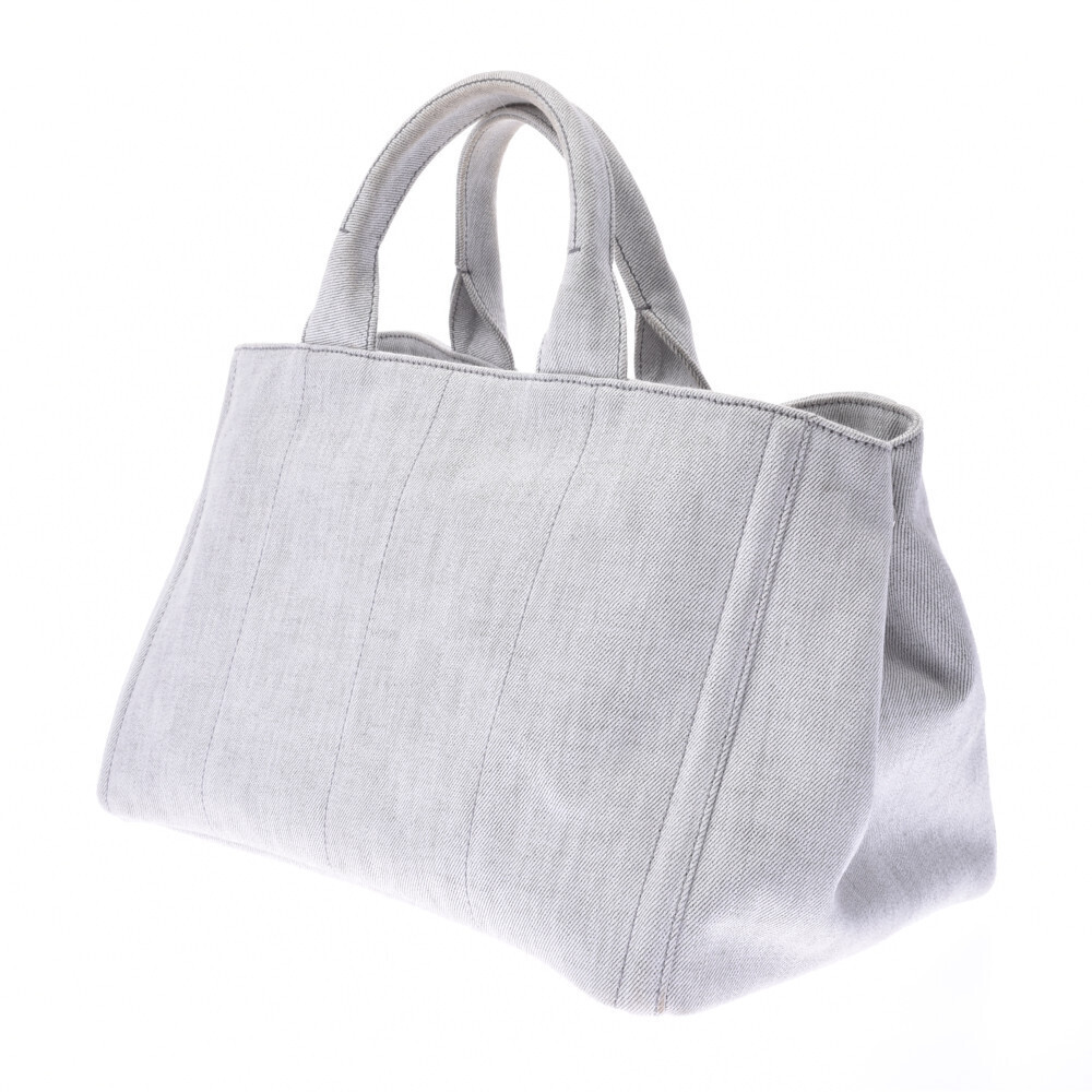 PRADA Canapa Jeweled Bag Gray Denim Tote - Picture 2 of 11